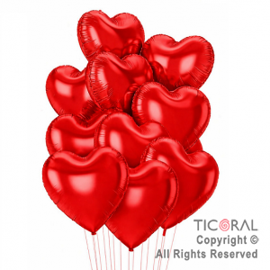 SET DE GLOBOS METALIZADOS CORAZON ROJO x 10 UNIDADES